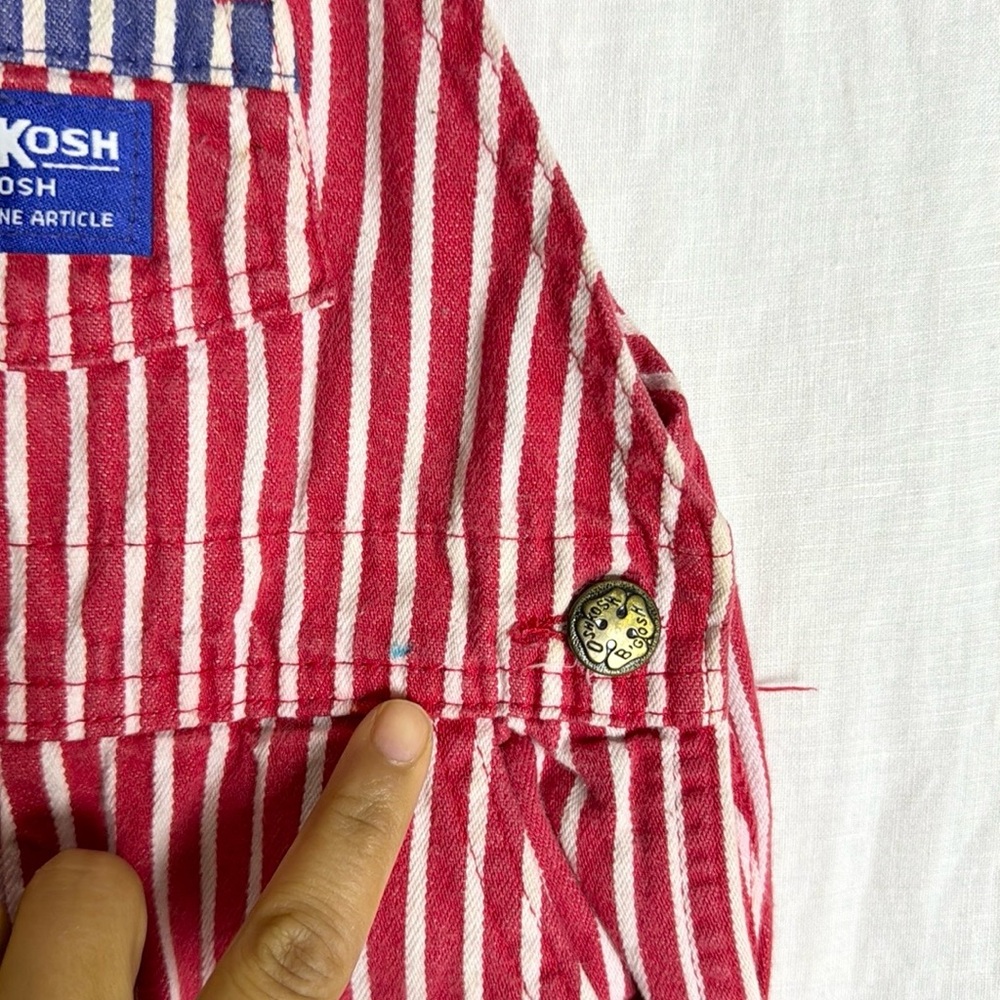 Vintage OshKosh B’Gosh Railroad Stripe Overall Patch Detail Size 18 Months - Picture 3 of 14